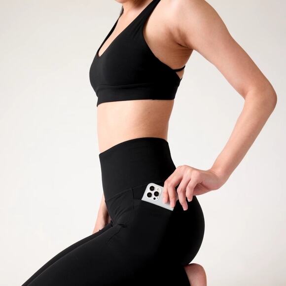 Athleta Black Salutation Stash Rib Flare Leggings Sz M - Picture 7 of 14